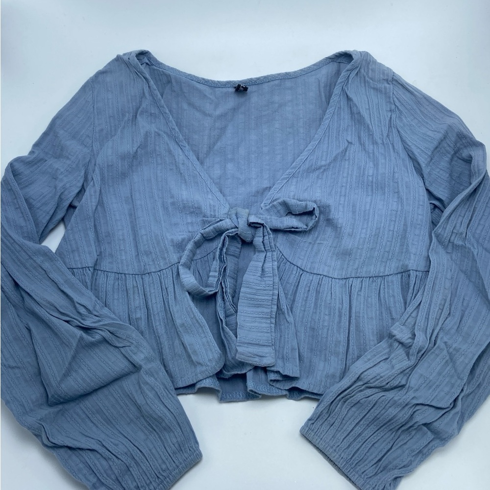 Zaful Blue tie-front blouse with long sleeves